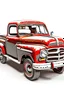 Placeholder: antique red pickup truck in snow no background