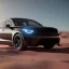 Placeholder: 3d rendering. futuristic black car. Buried in desert sand. Lost in Time, cinematic lighting