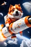 Placeholder: white and orange dog flies to the moon on top of the a rocket, writes "WE ARE GOING TO THE MOON!" on the rocket, in space, realistic, 4k, Cinematic,