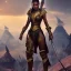 Placeholder: Full body, fantasy setting, heroic fantasy, woman, dark skin, Indian, 20 years old, half-hawk haircut, magician, warrior, hourglass body shape, bicolor hair, muscular, cinematic, Arabian clothes, insanely detailed