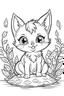 Placeholder: cute coloring page, sketch style, cute baby cat in the wood, cartoon, white and black, withe background, no shadows, outline.