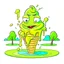 Placeholder: Cartoon illustration: smelly swamp ice cream, white background