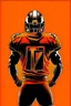Placeholder: Silhouette of a football linebacker with a punisher skull on front of jersey instead of numbers, orange background, photorealistic