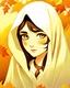 Placeholder: Young white face in traditional Arab dress, hazel eyes, autumnal background, oil paints, cartoon illustrations...