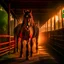 Placeholder: horse pulling wagon on burning bridge, motion blur, 8k, downlight, soft light, depth of field, photorealism, trending on art station, lotsa detail