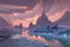 Placeholder: Night, ice blocks, lagoon reflection, sci-fi, epic, otto pippel painting