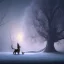 Placeholder: sad dog chained to tree outside with shadowy figure nearby, family home in background, winter, 8k resolution, high-quality, fine-detail, iridescent, intricate, digital art, detailed matte, volumetric lighting, illustration, 3D octane render, brian froud, howard lyon, selina french, anna dittmann, annie stokes, lisa parker, greg rutowski,