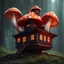 Placeholder: A funny floating mushroom house in space. neutral colors, black red orange, Detailed gloss Painting, rich color, fantastical, intricate detail, splash screen, hyperdetailed, insane depth, concept art, 8k resolution, trending on Artstation, Unreal Engine 5, color depth, dynamic lighting, splash art, dramatic, masterpiece, excellent quality beautiful Imaginative, unique,