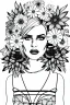 Placeholder: hyper detailed, black and white, thick line, coloring book illustration, lineart, stunningly beautiful woman in flowers