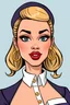 Placeholder: cartoon portrait of a very feminine, sexy European 50 year stewardess lady with blonde hair and strong makeup, big smoky eyes, pouty inviting luscious lips and large golden earrings