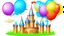 Placeholder: Illustration of a balloon castle, this castle is the party decoration factory. detailed illustration, realistic and colorfull