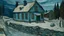 Placeholder: A grayish cyan house on a glacier painted by Vincent van Gogh