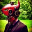 Placeholder: man, red rhino helmet, one man band, steampunk,