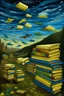 Placeholder: libros que vuela en un paisaje al estilo van gogh