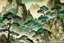 Placeholder: Dark sepia semi-desert grounds with jade geodes designed in Chinese paper art painted by Alfred Sisley