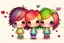 Placeholder: cute rainbow chibi girl and boy and hearts