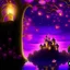 Placeholder: invitacion fondo color morado luces flotantes de rapunzel y flor mágica enredado y castillo