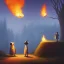 Placeholder: The mouse and the grim reaper on fire world, discussing the future of the universe, art by Pixar and Magritte