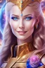 Placeholder: cosmic woman smile, admiral from the future, one fine whole face, crystalline skin, expressive blue eyes,rainbow, smiling lips, very nice smile, costume pleiadian, Beautiful tall woman pleiadian Galactic commander, ship, perfect datailed golden galactic suit, high rank, long blond hair, hand whit five perfect detailed finger, amazing big blue eyes, smilling mouth, high drfinition lips, cosmic happiness, bright colors, blue, pink, gold, jewels, realist, high commander