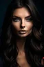 Placeholder: frontal beautiful caucasian woman, face mix from Gabbie Carter, Darcie Dolce, Veronica Zemanova, Marie Brethenoux with very soft and smooth edges, young version 25 years, prominent cheekbones, southern exotic dark hair