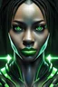 Placeholder: headshot of a beautiful symmetric black female, green glowing eyes, white background, ultra realistic, highly detailed, hd, sharp focus, cinematic lighting, realistic, photorealistic, vivid colors, painting, photograph, photoshoot, digital art, non blurry, sharp, artstation, concept art, smooth, illustration