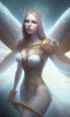 Placeholder: Female angel with beautiful perfect face big wings and golden crown floating above the ground in the dark enviroment, anatomically correct, michelangelo style, detailed, world of warcraft style, dark forest, trees, painting, brush strokes, 8k, dark forest in the background, dramatic camera view