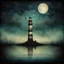 Placeholder: Ethereal, surreal dreamscape, andy Kehoe, glitchy, striped lighthouse, midnight, dramatic,