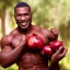 Placeholder: Buff black man gives you an Pomegranate and smiles at you