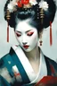 Placeholder: Jeremy Mann style painting, Oiran Dochu, white make up on her face, traditional Kimono, digital matt painting, Jeremy Mann style, with rough paint strokes