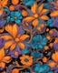 Placeholder: orange ,purple, turquoise and golden outlines flower van Gough water color on black background