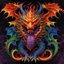 Placeholder: {Rorschach} of ink blots metamorphosizes into a dynamic explosive (chinese golden_dragon: 1.5), front and center, symmetrical, scales, flames, red, illuminated by the iridescence of rainbow colors. The dragon carving is complex and detailed. The colors of the sculpture go from blue at the top to green, then purple and finally orange at the bottom, giving a rainbow effect. The iridescent light shines brightly with fine holographic glitter sprinkled magic