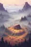 Placeholder: A rocky wasteland surrounded by fog. stardew valley style