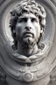 Placeholder: Ultra Realistic image, Roman sculpture, white marble material, Lionel Messi, sun radial crown, chisel style, waist up portrait, epic, celestial, cinematic lighting, God light, god rays, 4k resolution, smooth details, ornate details, soft lighting, unreal engine 5, marble background.