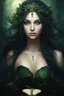 Placeholder: Dark green Water lilies Dark curls long hair Dark Fairy princess rapunzel hair queen crown dragonflies fireflies elven tiara flowers fairy wings saphire