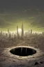 Placeholder: Giant sci fi hole on the ground,apocalyptic city ,comic art