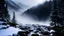 Placeholder: ray of light,fir forrest scenery, heavy mist,mist shadows,valley,creek,forest,,tree,,nature,night,snow,fir tree,,waterfall