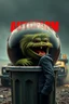 Placeholder: DIRTY CUTE HOT EUROPEAN Oscar the AUTOFARM Grouch SESEME ST CHARACTER IN LARGE BALL INSIDE LADY,GARBAGE TRASH BIN, side profile, "GARBAGE TRASH BIN IN FRONT" man in super blackscary (((((autofarm)))))) TITLE in movie poster movie style horror look. as five headed mouth open, rough teeth, turn head around, landrover crash in background, Mood/Atmosphere(BOOTY HORROR)(&*&*^%$^#%$#%$^%$#^#$#^%#$^$#