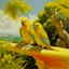 Placeholder: Neoclassicism realistic yellow orange cote d'azur parakeets landscape sea