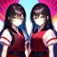 Placeholder: 8k, Girl, high quality, detailed, black hair, pink eyes, beautiful lighting, vibrant colors, twins, miko