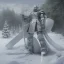 Placeholder: smooth hyper realistic, beautiful Japanese snow knight robot in crown, pale colors, dark cosmos background, extremely sharp detail, finely tuned detail, ultra high definition, 8 k, unreal engine 5, ultra sharp focus, accurate sword wings, positive smile, lot of details, fit within portrait, Ambiance winter, perfect composition, perfect hair, perfect hands, finger up gestures