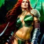 Placeholder: portrait 'beautiful Sexy Busty RedSonja',braided long hair,horned helmet, celtic tattoed,crystal clear green eyes,painting by gaston bussiere, greg rutkowski, yoji shinkawa, yoshitaka amano, tsutomu nihei, donato giancola, tim hildebrandt, oil on canvas, cinematic composition, extreme detail,fit full head inside picture,32k