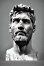 Placeholder: Ultra Realistic image, roman sculpture, white marble material, Lionel Messi, Laurel leaves wreath, miguel angel style, chisel style, emperador, waist up portrait, ultra hd, perfect texture, epic, celestial, cinematic lighting, God light, god rays, 4k resolution, smooth details, ornate details, soft lighting, unreal engine 5, sky and clouds background.