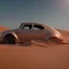 Placeholder: 3d rendering. futuristic car. Buried in desert sand. Lost in Time