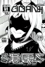 Placeholder: girl with demon mask in the middle of the room, line arts, manga cover, greyscale