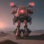 Placeholder: mecha with tracks for a tank. His body is armor and his hands are machine guns. The robot head has glass and the driver is an animal