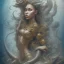 Placeholder: sango fantasy, fantasy magic, intricate, sharp focus, illustration, highly detailed, digital painting, concept art, matte, artgerm and paul lewin and kehinde wiley, masterpiece sexy lips Asian afro lips black African lady body mermaid blue Dragon head golden space lady sea under water mermaid pretty skull