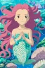 Placeholder: Underwater scene, a beautiful mystical mermaid with pink hair and shimmering tail, rock, calm water, fish, beautiful colors, fine detail, high quality, seashell, octopus, dreamlike, mystical