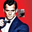 Placeholder: henry cavill as james bond, pointing gun, with spiral background and red square in moscow