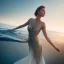 Placeholder: woman rising from the water in gown, realistic, beautiful woman, high definition, 8k