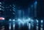 Placeholder: A city in the future is at night and it's raining and it's foggy.